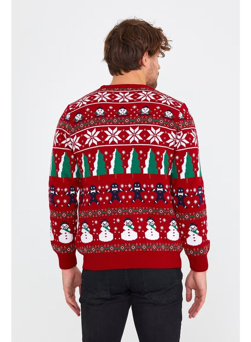 Cool Tarz Cool Style Red-Green Men's Christmas New Year Sweater - Image 1